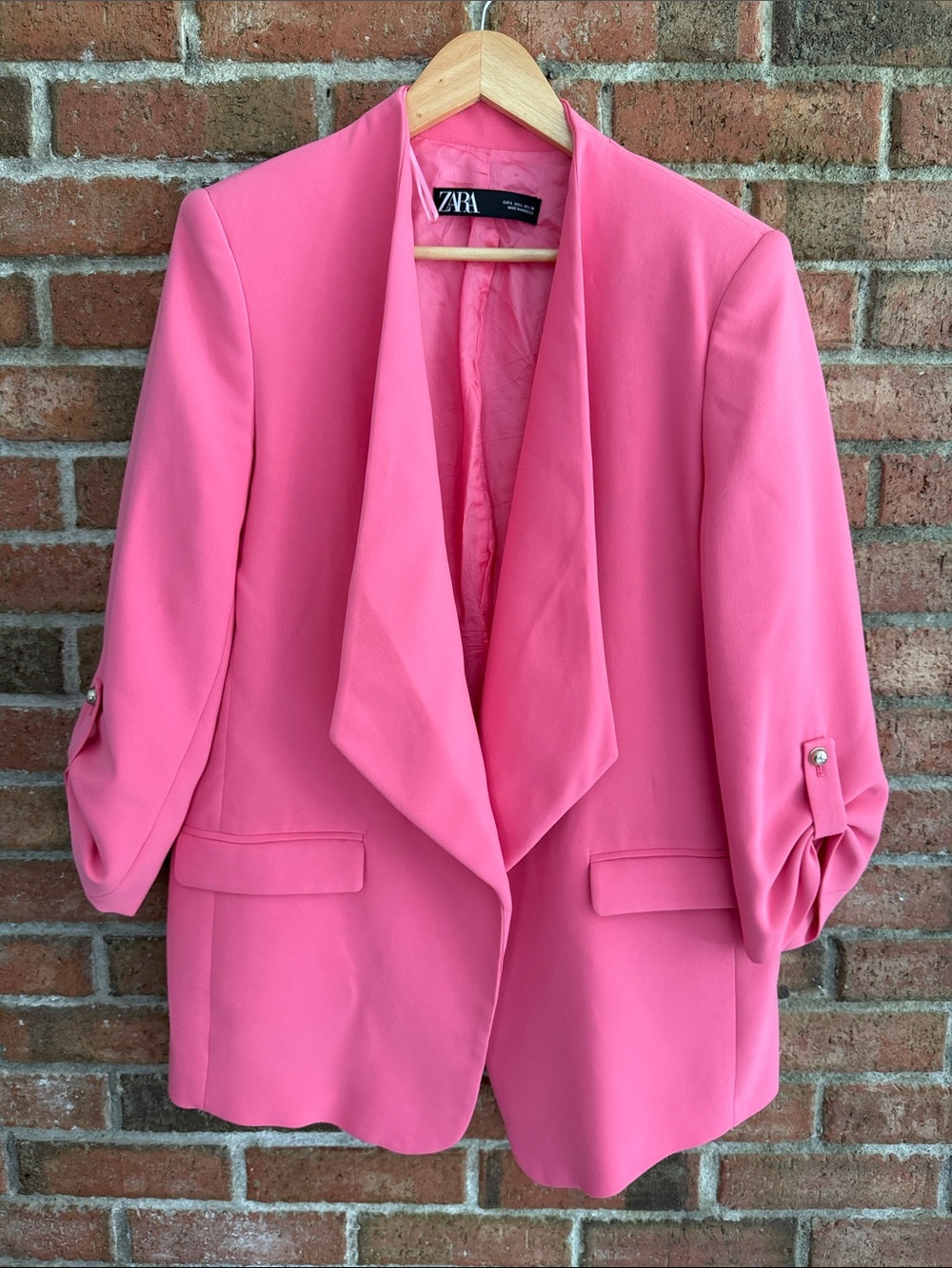 Zara Hot Pink Draped Open-Front Blazer - Picture 2 of 6